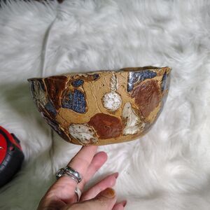 Handmade Studio Pottery Bowl  W Unique Floral Designs